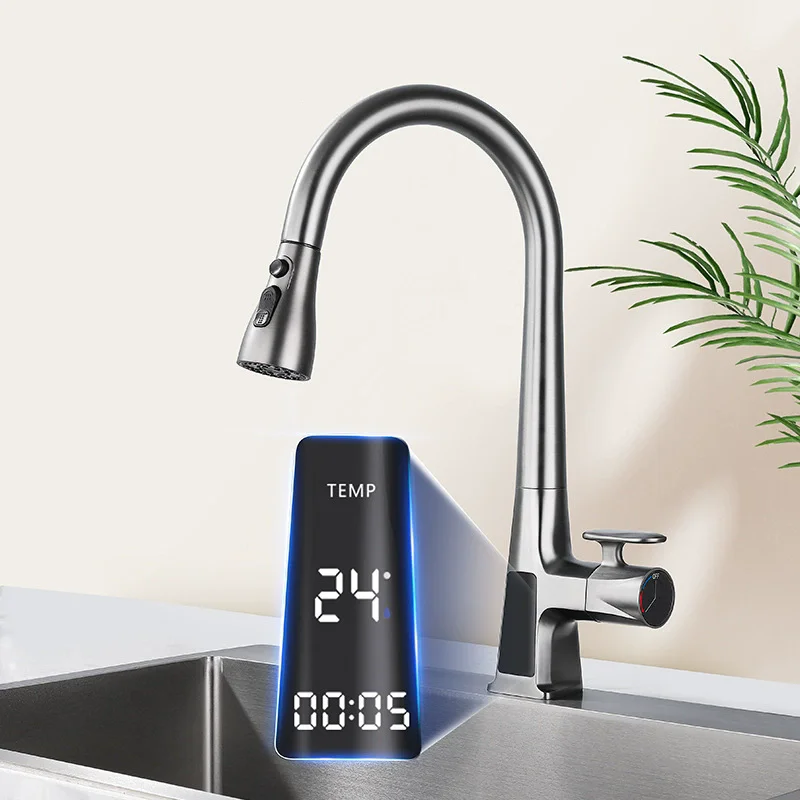 

Цифровой серый выдвижной кухонный смеситель, черный выдвижной смеситель для раковины, вращение на 360 градусов, смеситель Torneira Cozinha, кухонный смеситель