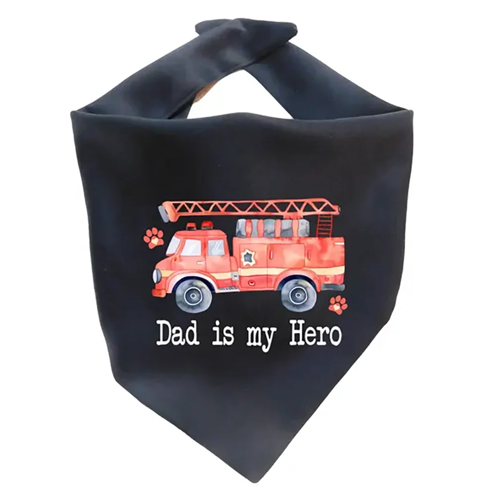 

1Pcs Dad Is My Hero Black/White Firefighter Dog Bandana Fire Academy Graduate Pet Accessory Decorate Fire Truck Triangular Scarf