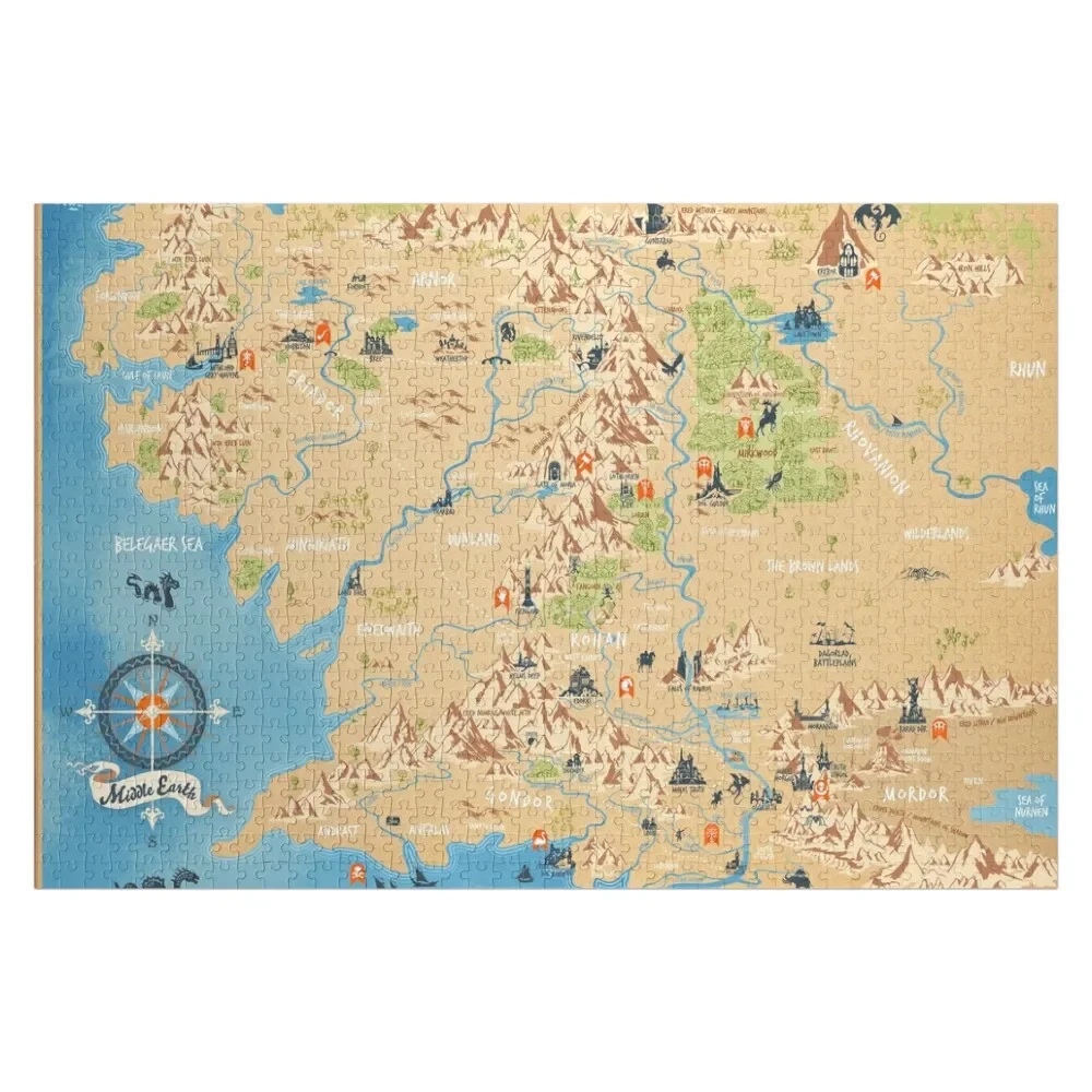 J.R.R. Tolkien - mapa Middle Earth, proste ilustracje ikony Puzzle Drewniane puzzle ze zwierzętami dla dorosłych Puzzle