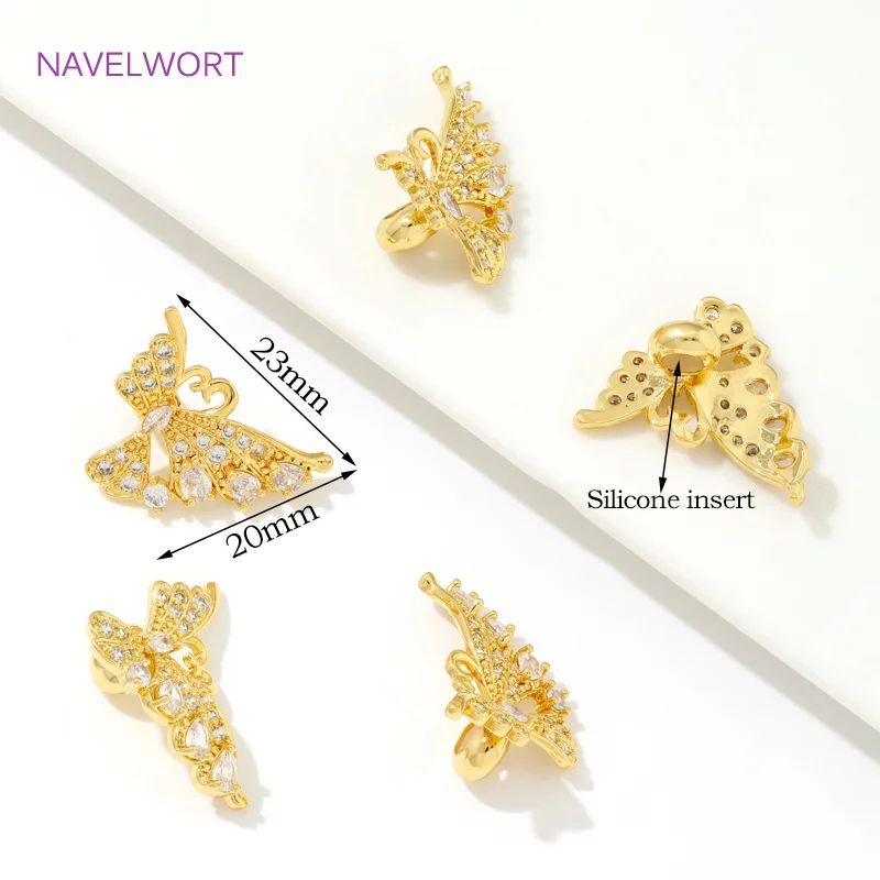 18K Gold Plated Butterfly Shape Spacer Beads,With Silicone Insert,Inlaid Zircon Bead Separator,DIY Jewelry Making Accessories