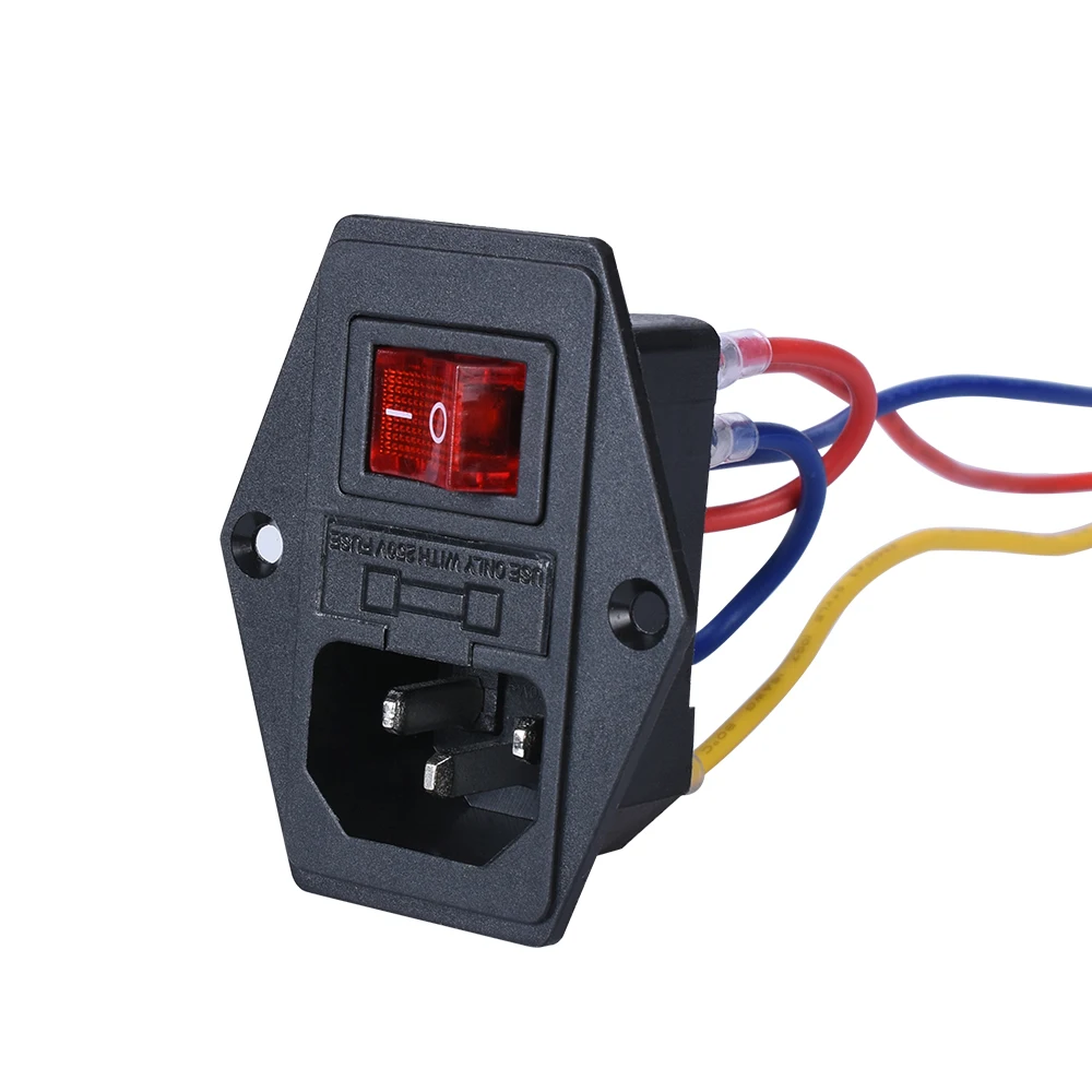 10A250V Einlassmodul Stecker Wippschalter Netzschalter AC Steckdose mit rotem Dreifach-Wippschalter Fused Modul Stecker für 3D-Teil – Detail 4