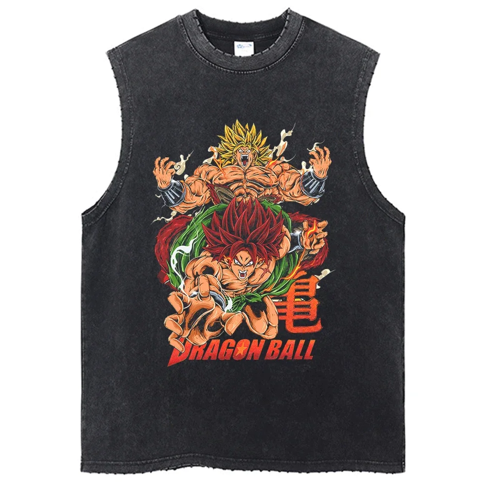 Hip-hop Tshirt VintageTank Sleeveless Dragon Ball Anime Graphic Oversized Black T Shirt Summer Short Sleeve Men Washed T-Shirt