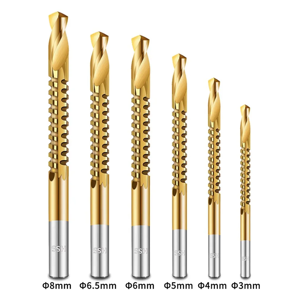 6PCS Cobalt Drill Set Helical Metric Composite Tap Tap Twist Drill Wood Drill for Cutting and Drilling Groove