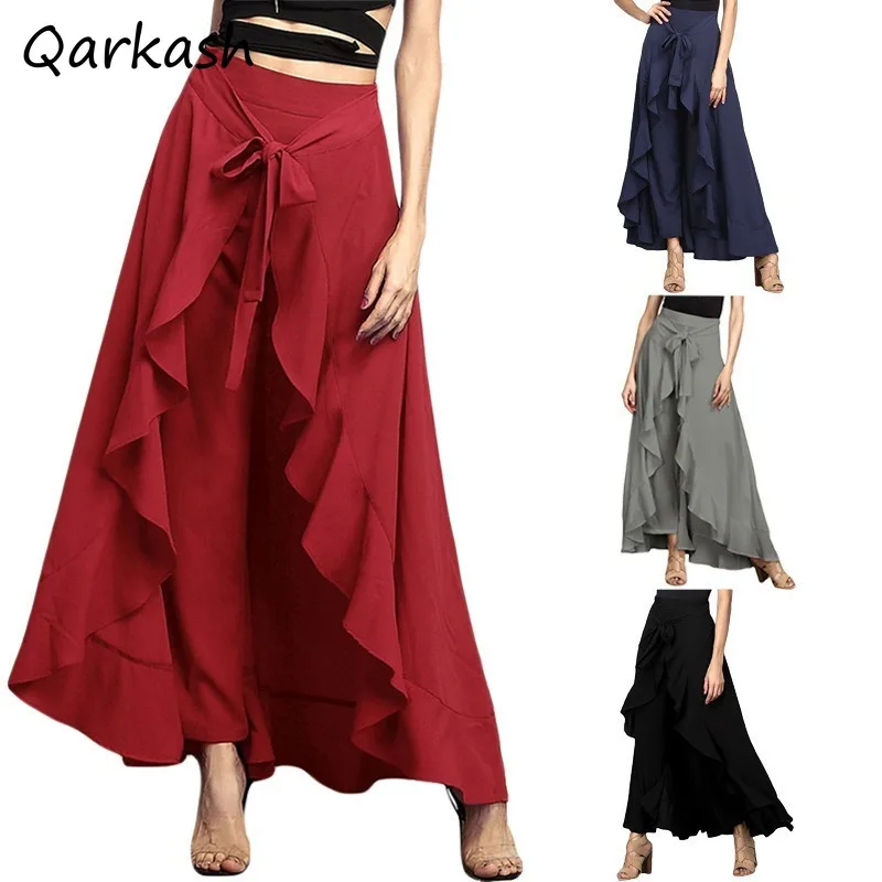 

Pleated Pants for Women Irregular Graceful Highstreet Creativity Summer Bandage Simple Harajuku Wide Leg Korean Style City Look