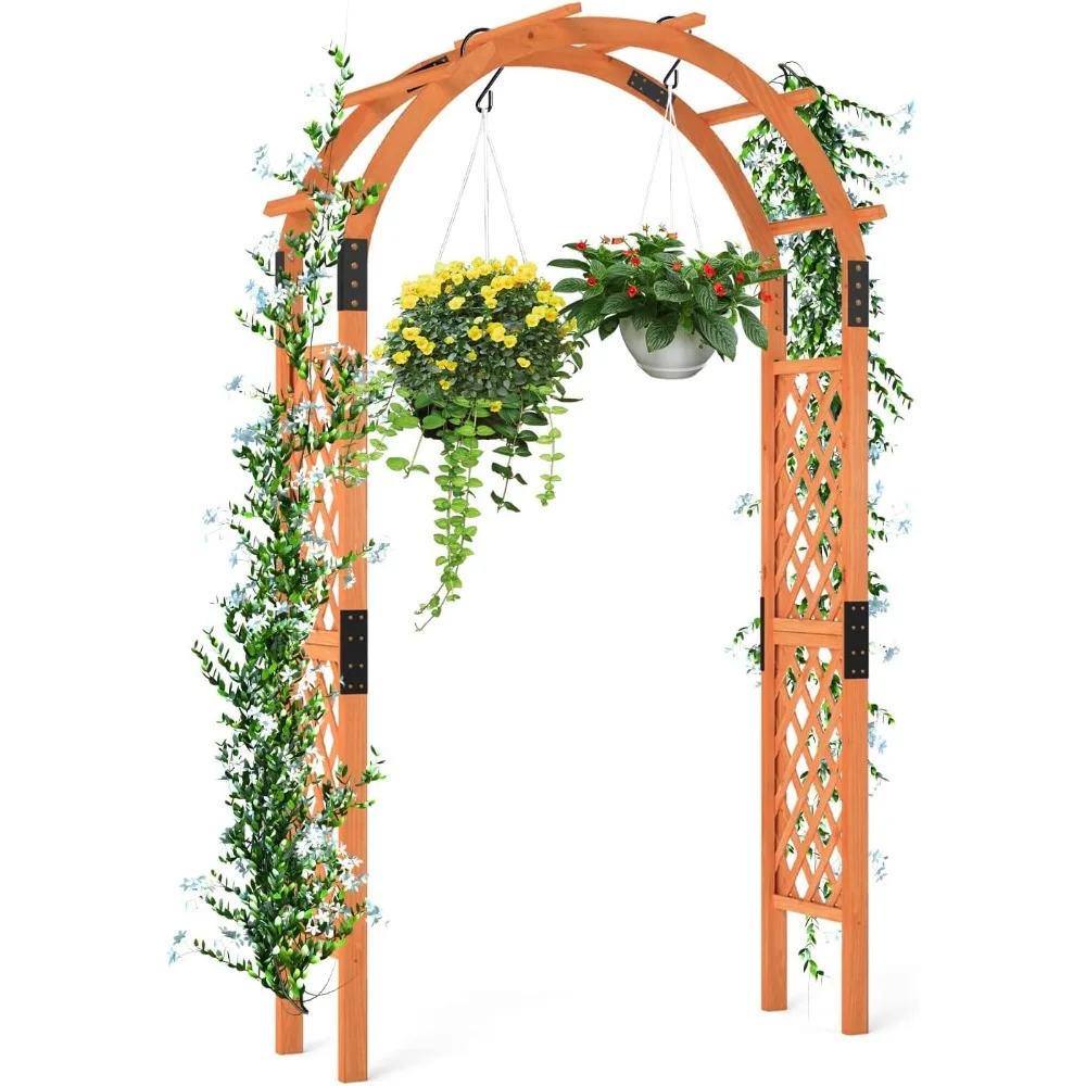 

7.7ft Garden Arch, Wooden Wedding Arch with Top & Side Trellis, Garden Arbor Trellis for Climbing Plants Outdoor, Backyard & Law