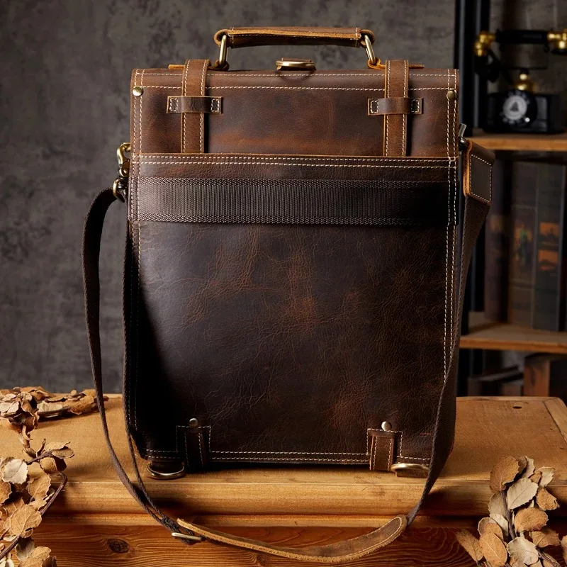 Handmade England Style Crazy Horse Leather Shoulder Bag Vintage Genuine Leather Cross body Bag Casual Cowhide Backpack For Men