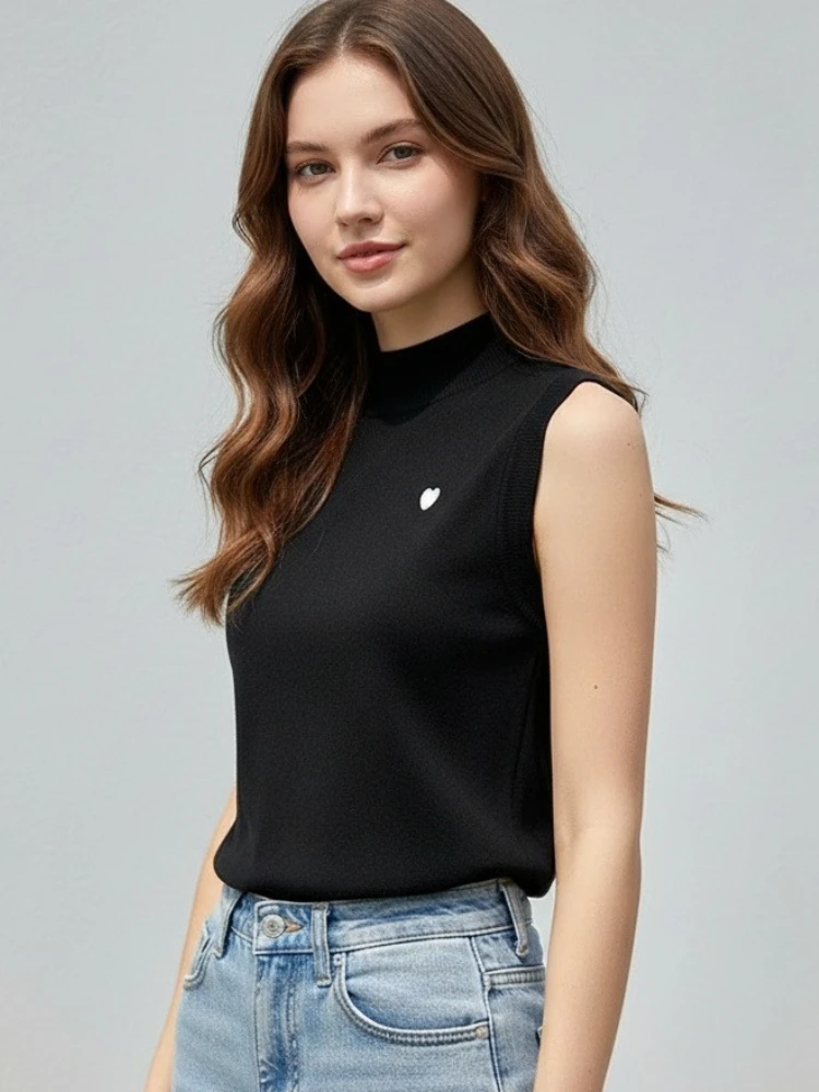 

Корейский универсальный укороченный топ 2026: летний вязаный жилет без рукавов, базовый слой, повседневный однотонный женский топ-майка, жилетка