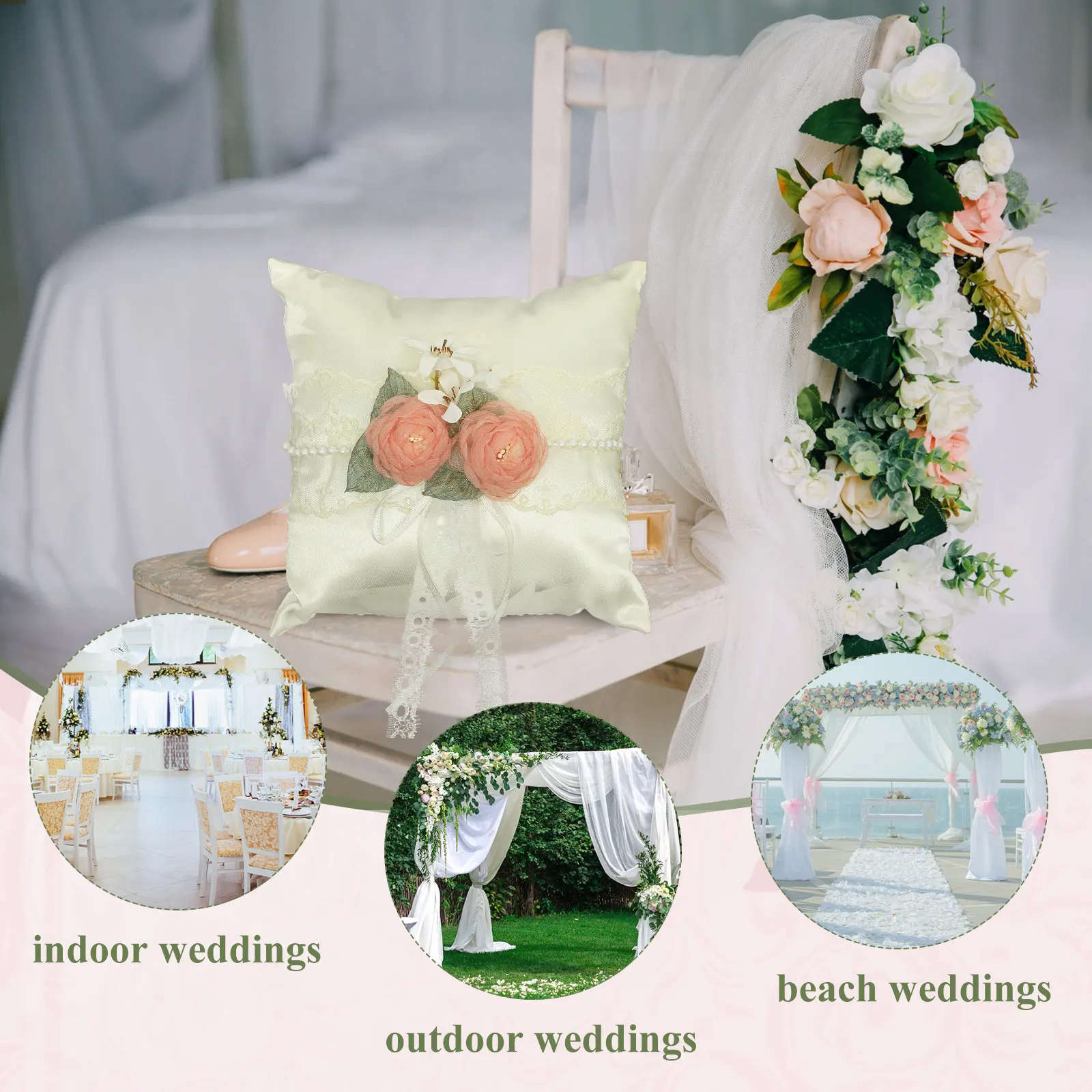 

Подушка для свадебных колец с цветочным дизайном, многоразовая, компактная, мягкая, защитная, декоративная подставка для колец, украшение для церемонии, свадебного душа, вечеринки