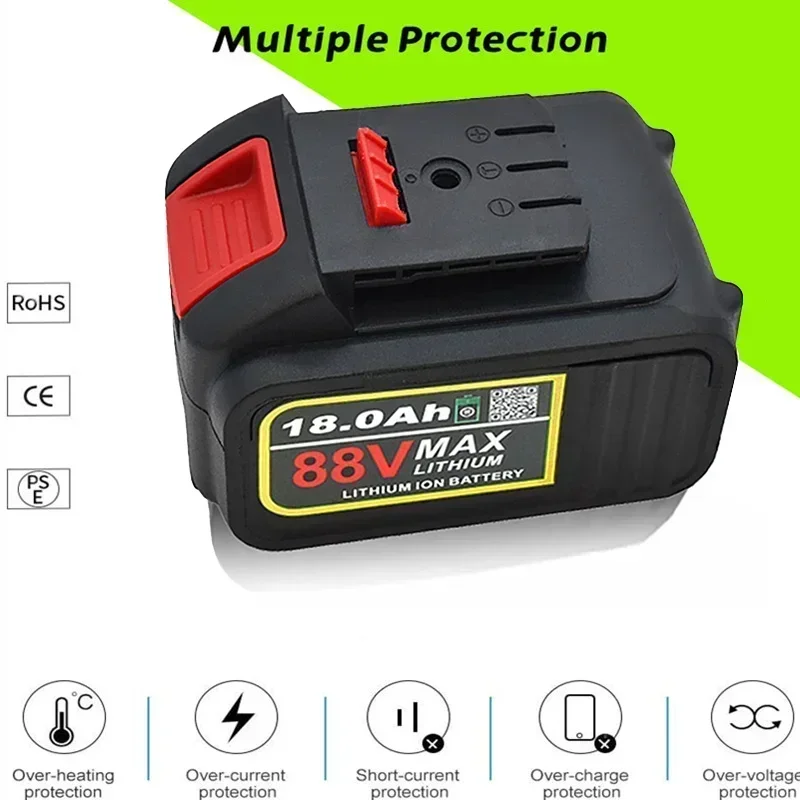 Cordless Battery, 88V, 18650 18000mAh, For Chain Saws, Brushless, Waterproof