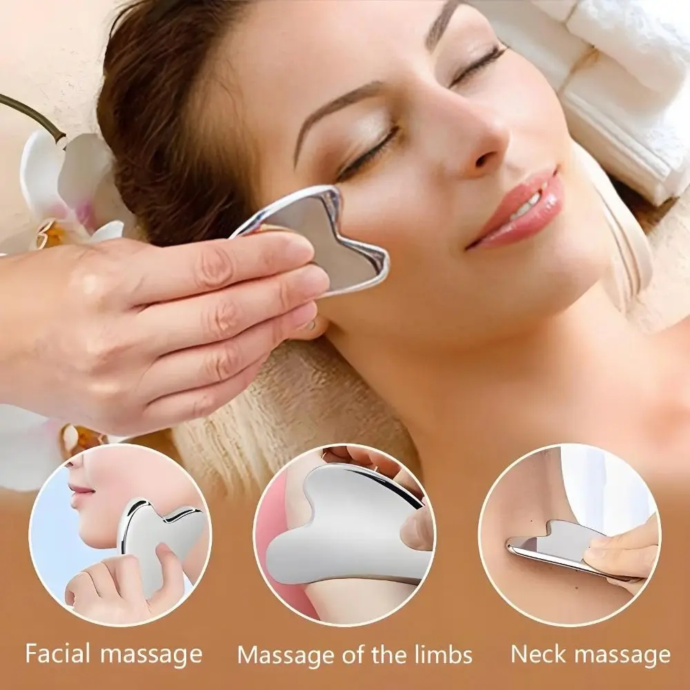 New Stainless Steel Gua Sha Scraper Heart Shape Universal Guasha Massage Tool Face Massager for Facial Beauty Eye Massage