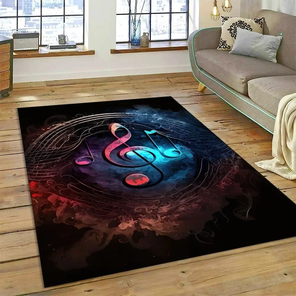 Colorful Galaxy Music Note Area Rug Mat Treble Clef Musical Symbol Print Carpet for Music Lovers Bedroom Living Room Home Decor