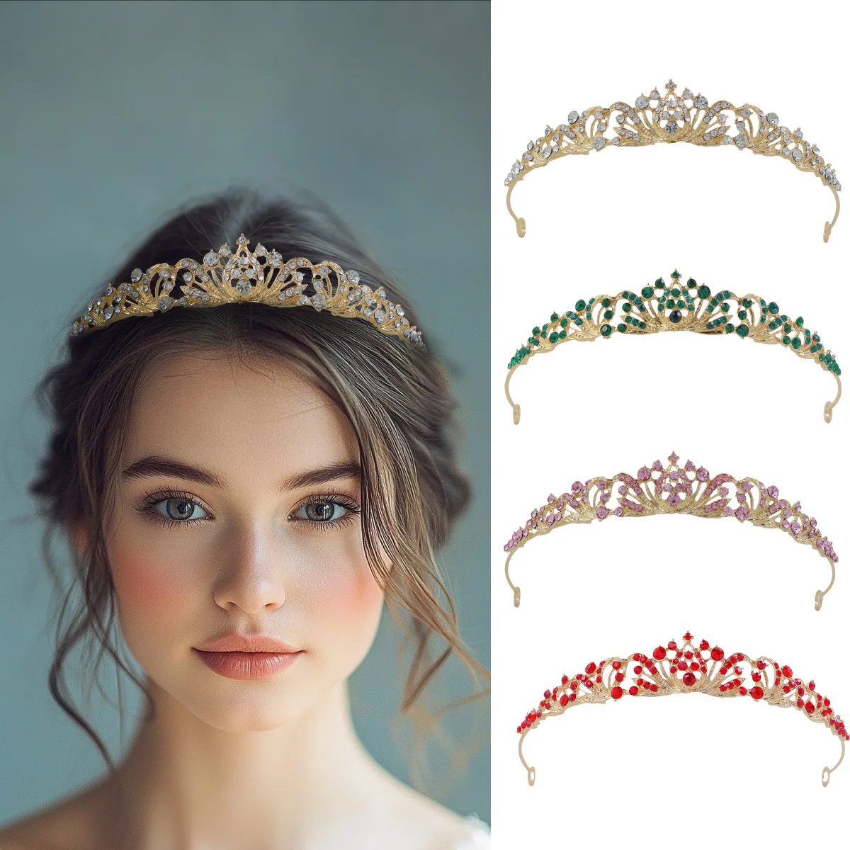 Fashion Silver Gold Color Crystal Rhinestone Tiaras And Crowns For Bride Women Wedding Hair Accessories Princess Diadems