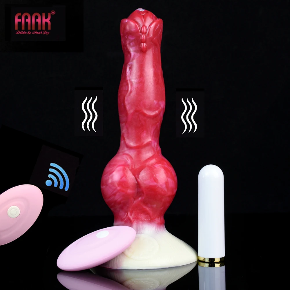 FAAK Silicone Fantasy Dog Knot Dildo With Sucker Wireless Control Vibrator Penis Sex Toys For Beginners Women Men Anal Massage