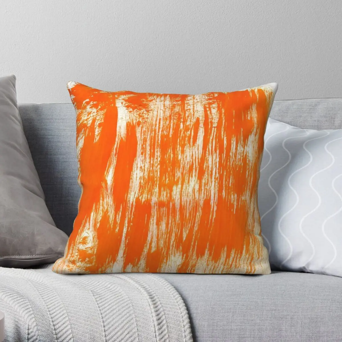 Orange Paint Brush Square Pillowcase Polyester Linen Velvet Creative Zip Decor Pillow Case Sofa Seater Cushion Cover 18