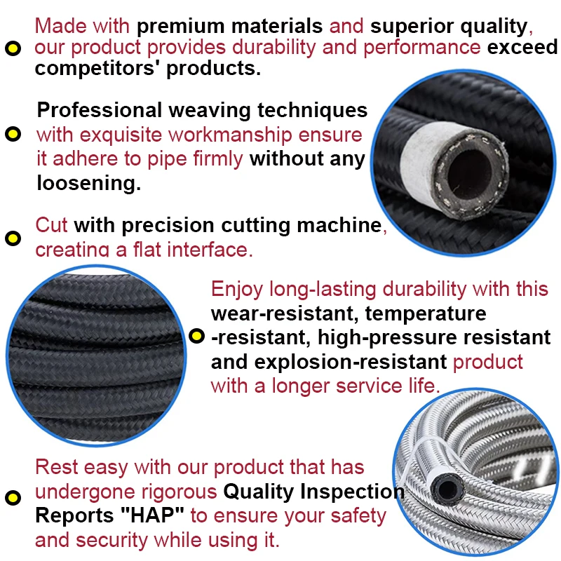 1M/2M/3M/4M 4AN 6AN 8AN 10AN 12AN Universal Car Fuel Hose Oil Gas Cooler Air Line Pipe Tube Stainless Steel Braided CPE Rubber