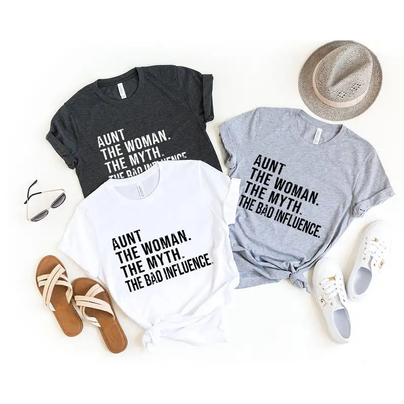 Aunt  Auntie Gift Best Aunt The Women The Myth The Bad Influence Gift For Aunt Short Sleeve Top Tees Streetwear Drop shipping