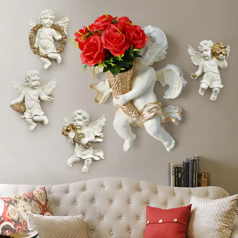 Creative Angel Flower Pot European Style Stereoscopic Home Decoration Living Room Decoration Resin Crafts Wall Decoration