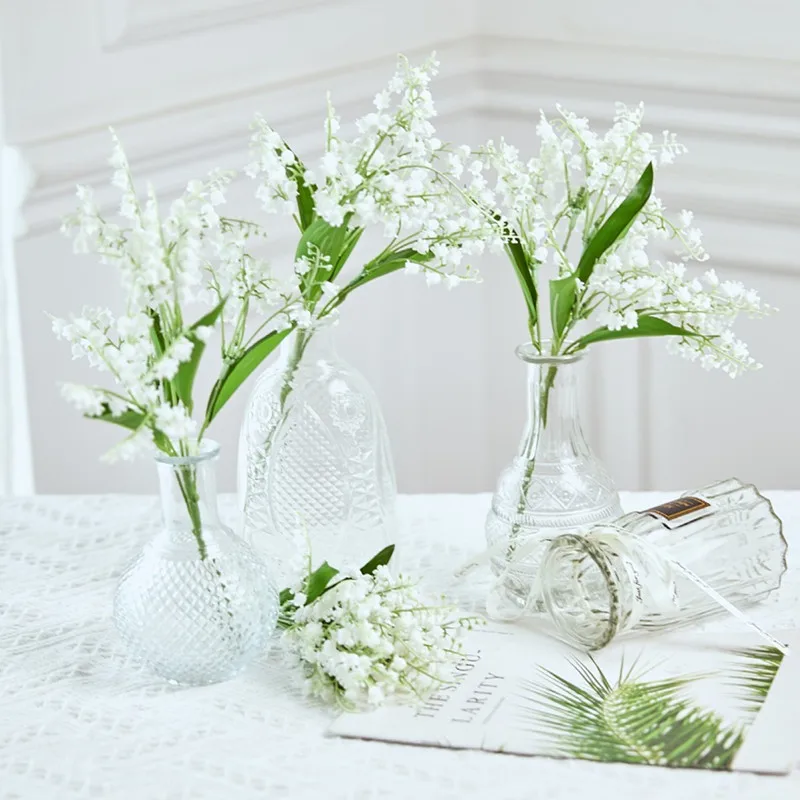 High Quality Plastic Lily Of The Valley Artificial Flowers Simulation Wedding Holding Flower Bouquet For Home Decor DIY Supplies