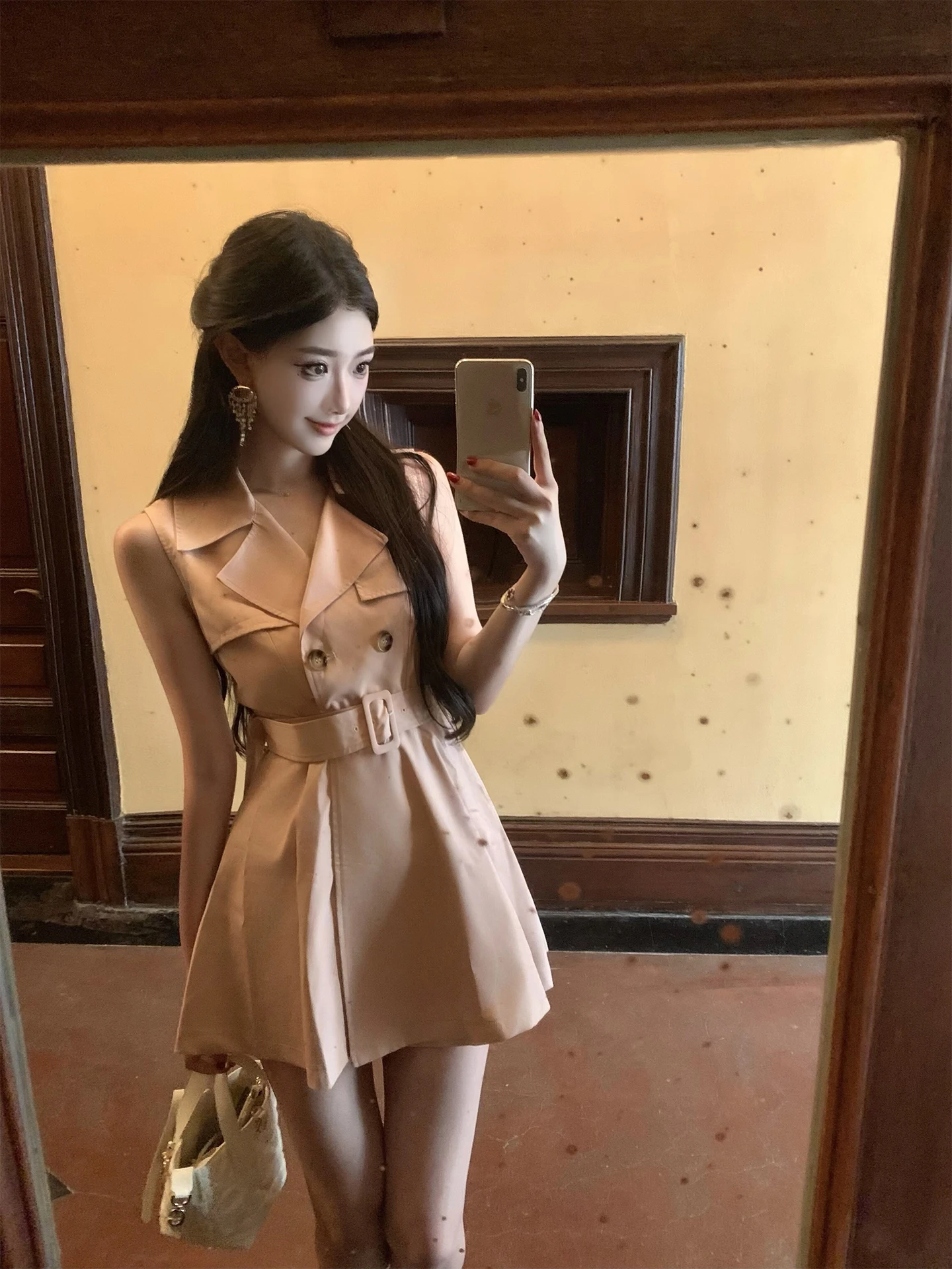 

J Studio High Collar A-Line Dr Slimming Suit Skirt Sle Svel Dr for Women Summer Season Casual Wear