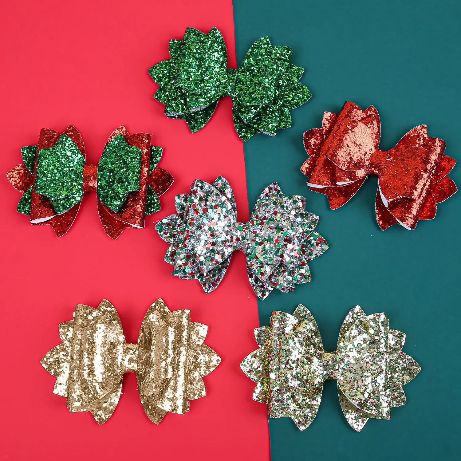 

6 шт., большие заколки для волос с бантиком для рождественской вечеринки и цветами-парусника, блестящие стразы, аксессуары для волос для женщин