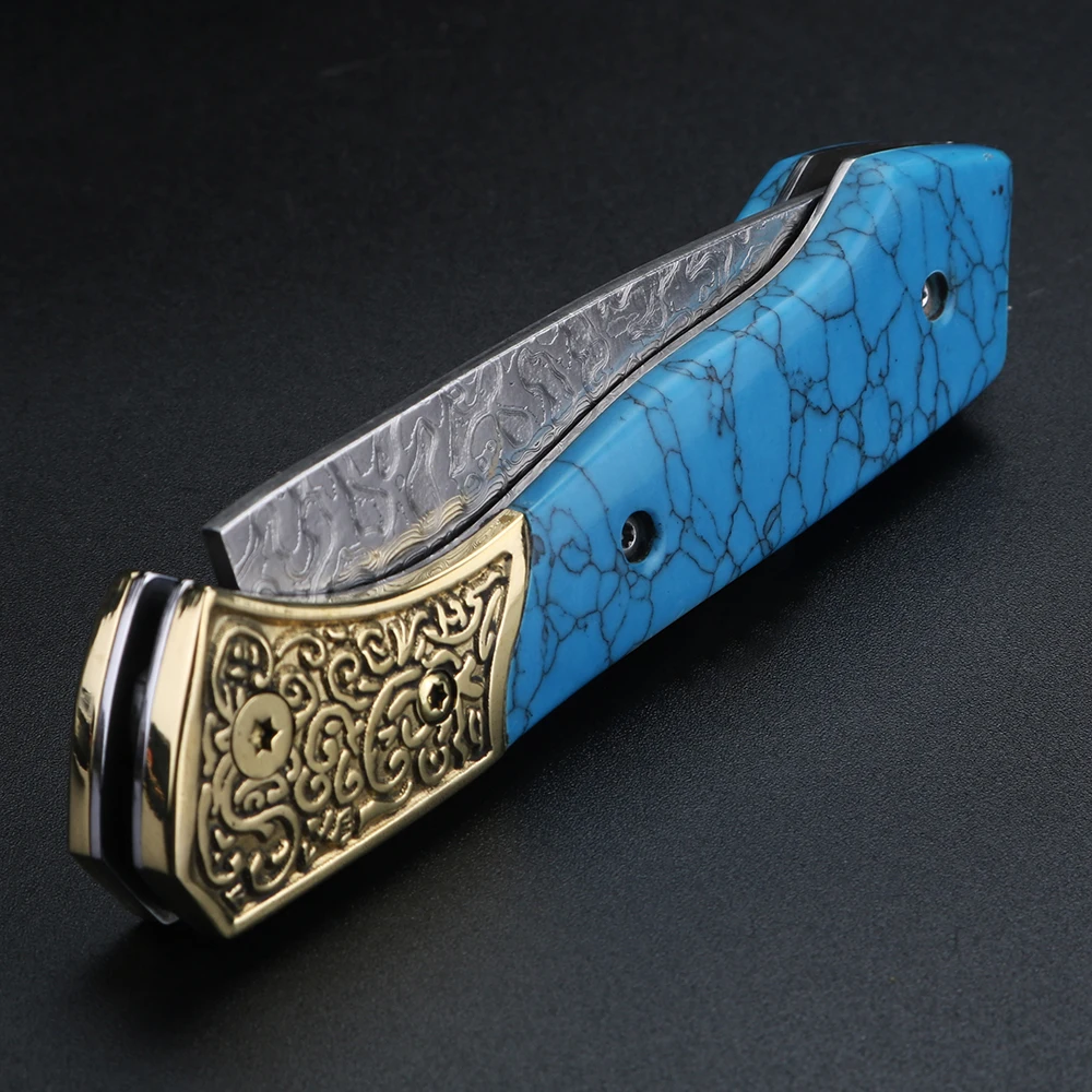 XUANFENG Azul Damasco Faca Ao Ar Livre Padrão Requintado Faca de Frutas Portátil Faca Dobrável Faca de Bolso