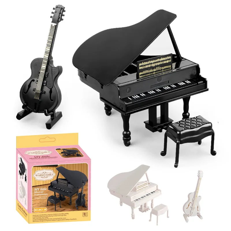 1:12 Dollhouse Miniature Grand Piano Guitar Mini Simulation Musical Instrument Model Doll House Bedroom Decor Pretend Play Toy
