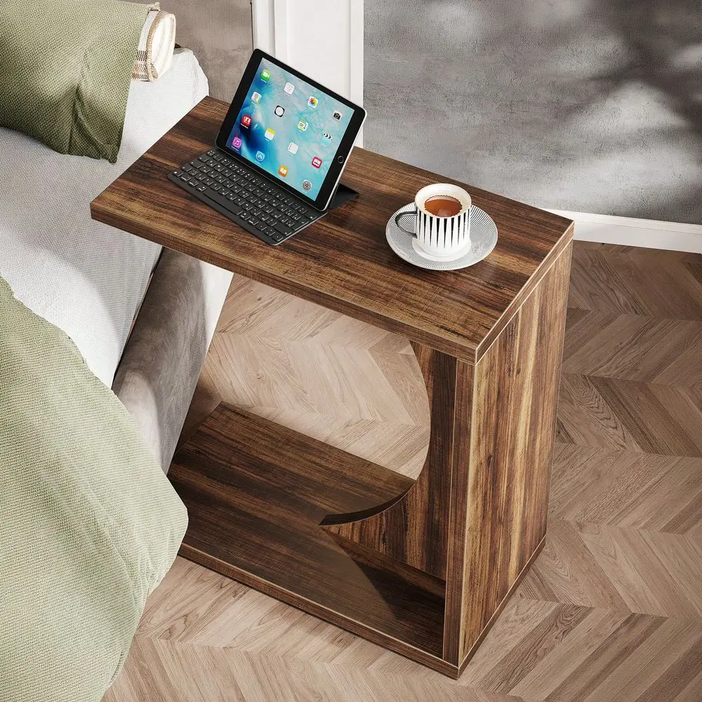 

Rustic Brown CShaped End Table, Small Sofa Side Table Couch Table For Living Room, Bedroom