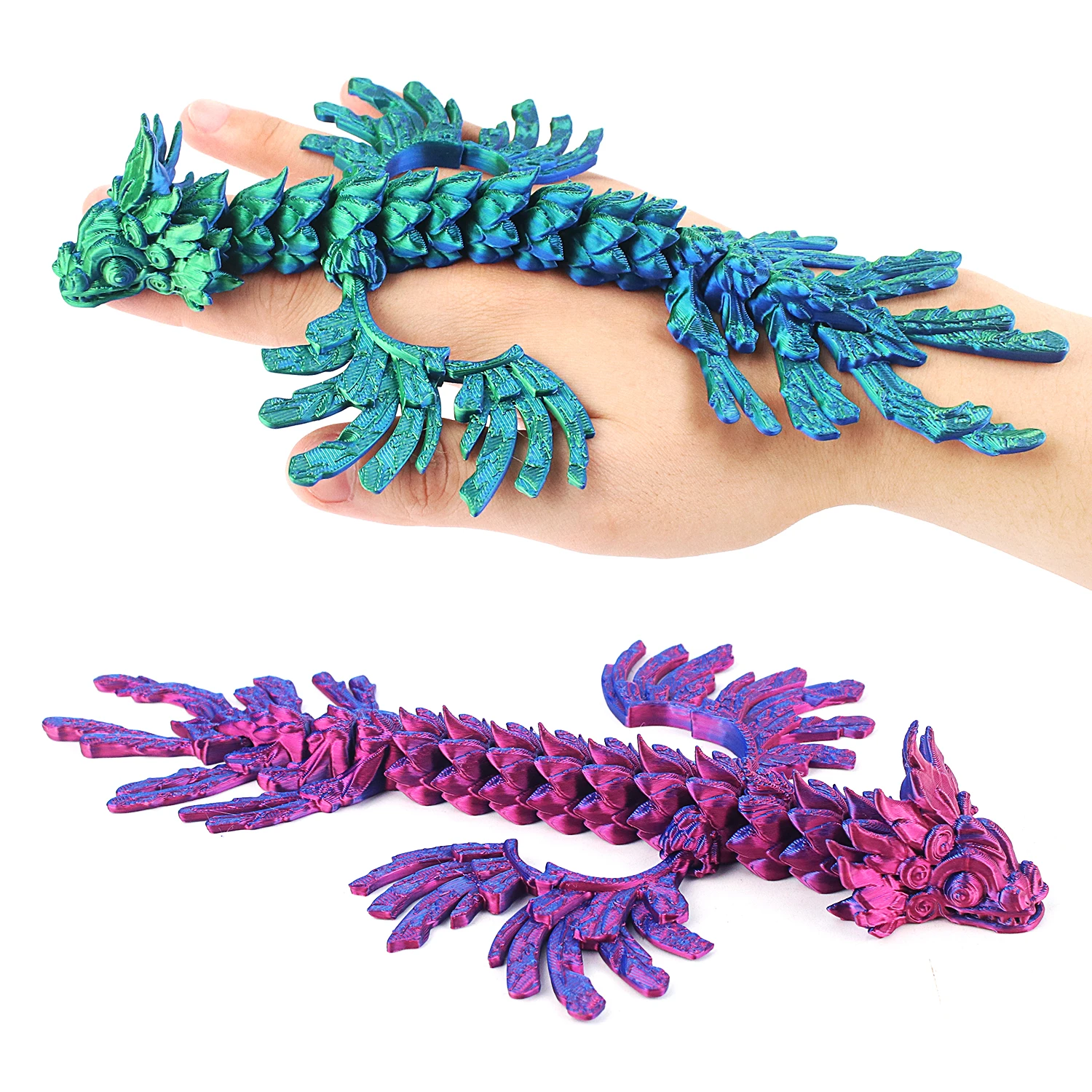 3D printed Phoenix Bird, dual color gradient dragon model, colorful creative decorative gift, joints can swing