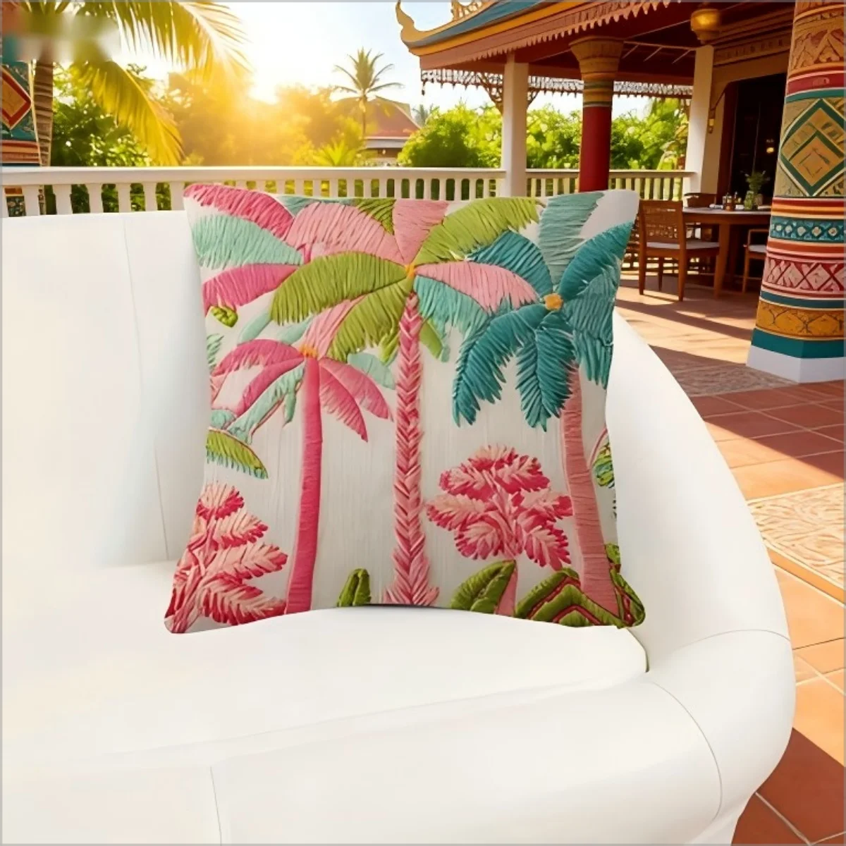 Double Sided Boho Palm Tree Pillow Cover 2D  Effect Tropical Summer Print Soft Throw Pillow Case for Home Decor Gift