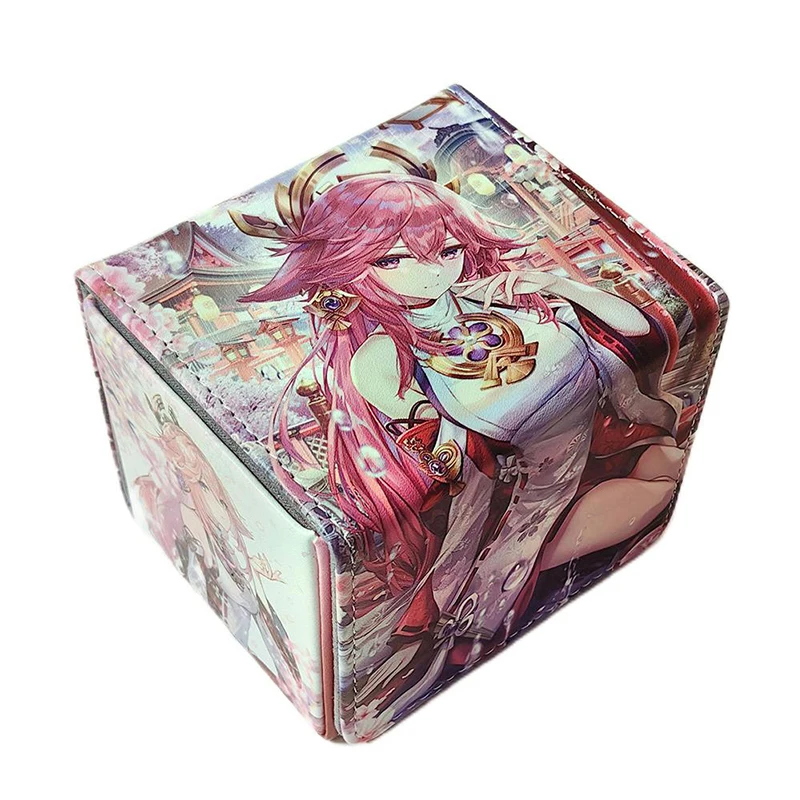 

New Cartoon Diy Self Made Genshin Impact Yae Miko Ptcg Collection Card Box Opcg Card Storage Box High-End Leather Card Box