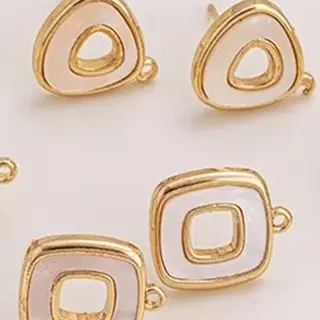 مجموعة أقراط DIY مع قلادة، 925 إبر فضية، أم اللؤلؤ، مطلية بالذهب، مجوفة، أشكال هندسية، طبيعية، 14 قيراط