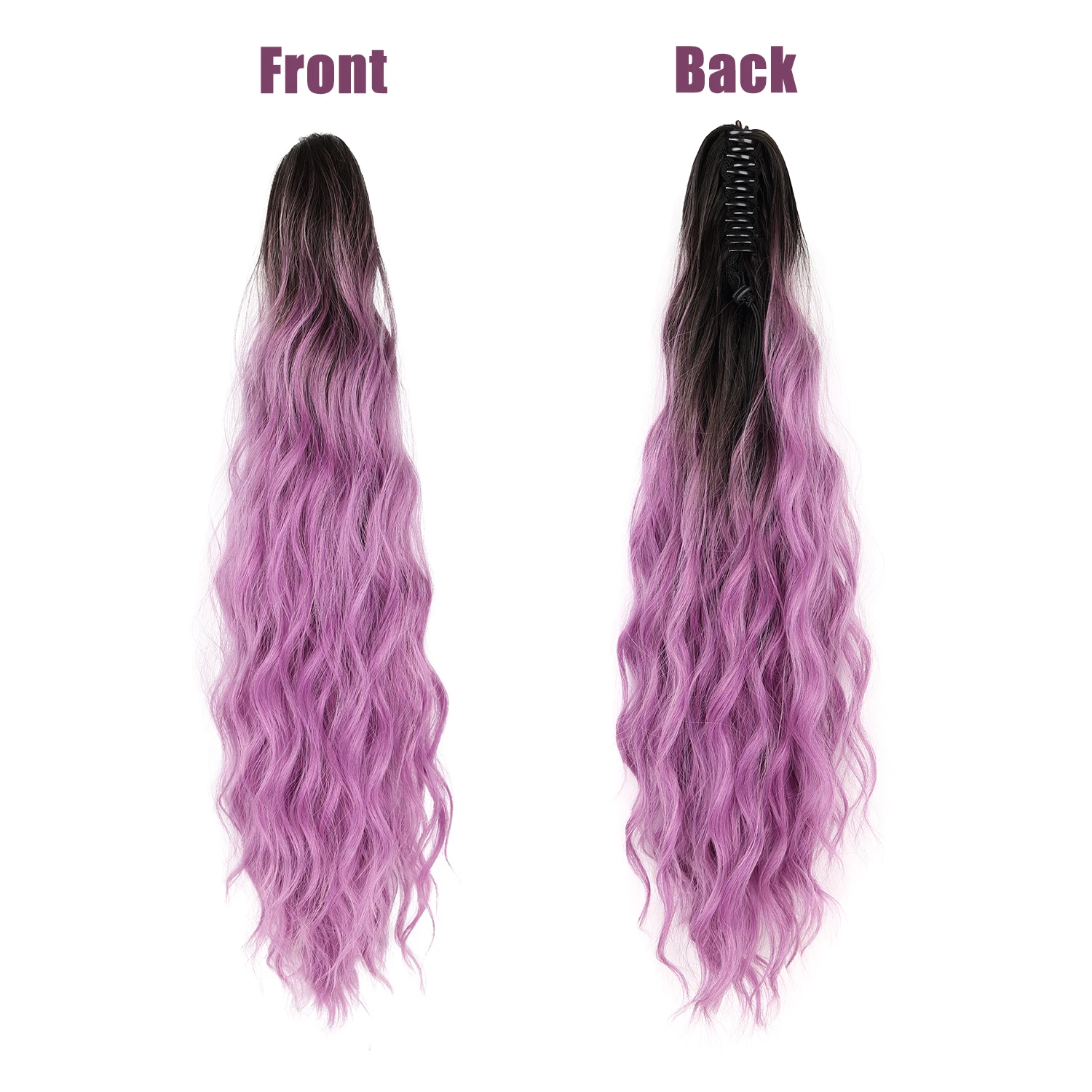 Synthetic Claw Ponytail Extension Ombre Purple Ponytail Hair 24 inch Water Wave Hairpieces for Women Girls Daily Use Party