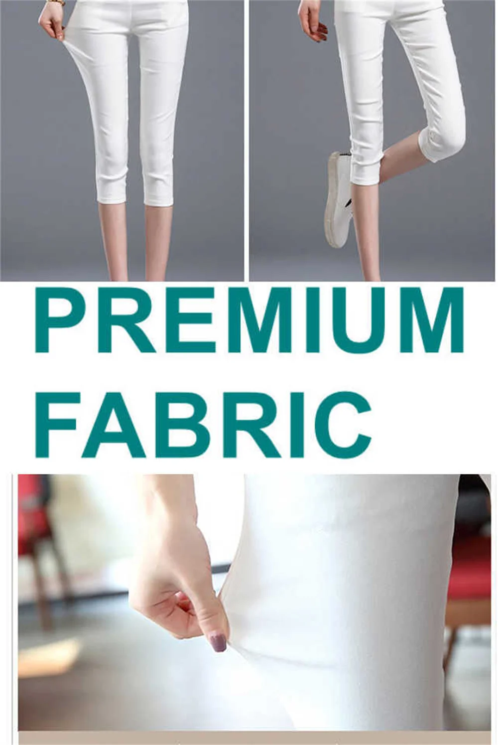 سراويل كابري نسائية قابلة للتمدد بخصر مطاطي مريح نحيل سراويل جينز مقصوصة بأزرار أمامية كاجوال قابلة للتنفس #6