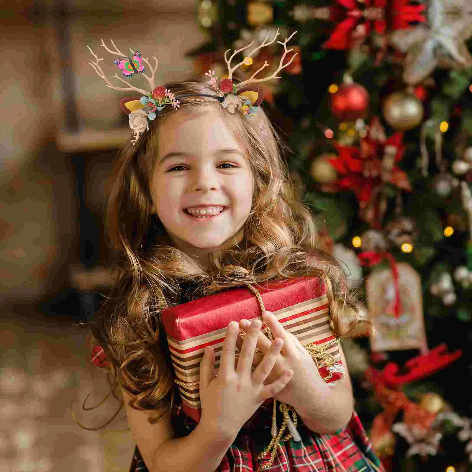 Argola de cabelo de ramo de árvore, faixa de cabeça de chifre de Natal, acessório chique de rena