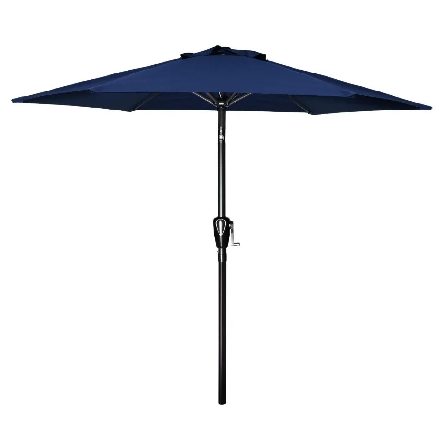 

7.5ft Patio Outdoor Table Market Yard Umbrella with Push Button Tilt Crank 6 Sturdy Ribs for Garden Deck Backyard Pool Dark Blu