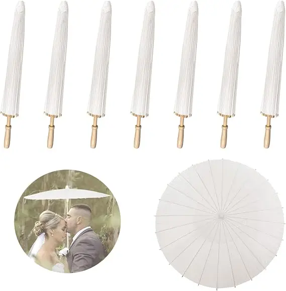 10/20/30PCS White Umbrella Paper Parasol 60/80cm Chinese Paper Umbrellas Photography Props for Baby Shower Party Wedding Rustic