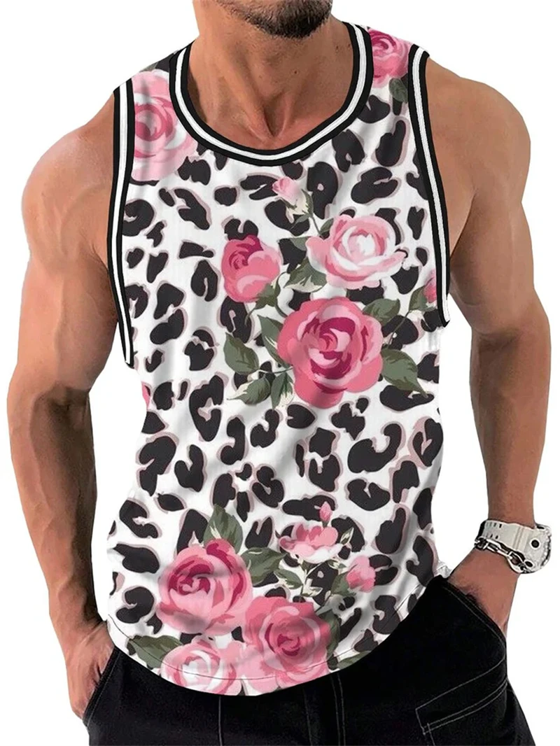 Fashion Floral Graphic Tank Top For Men Trend Summer Sleeveless 3D Flower Printed Vest Tees Loose Streetwear Breathable Tops