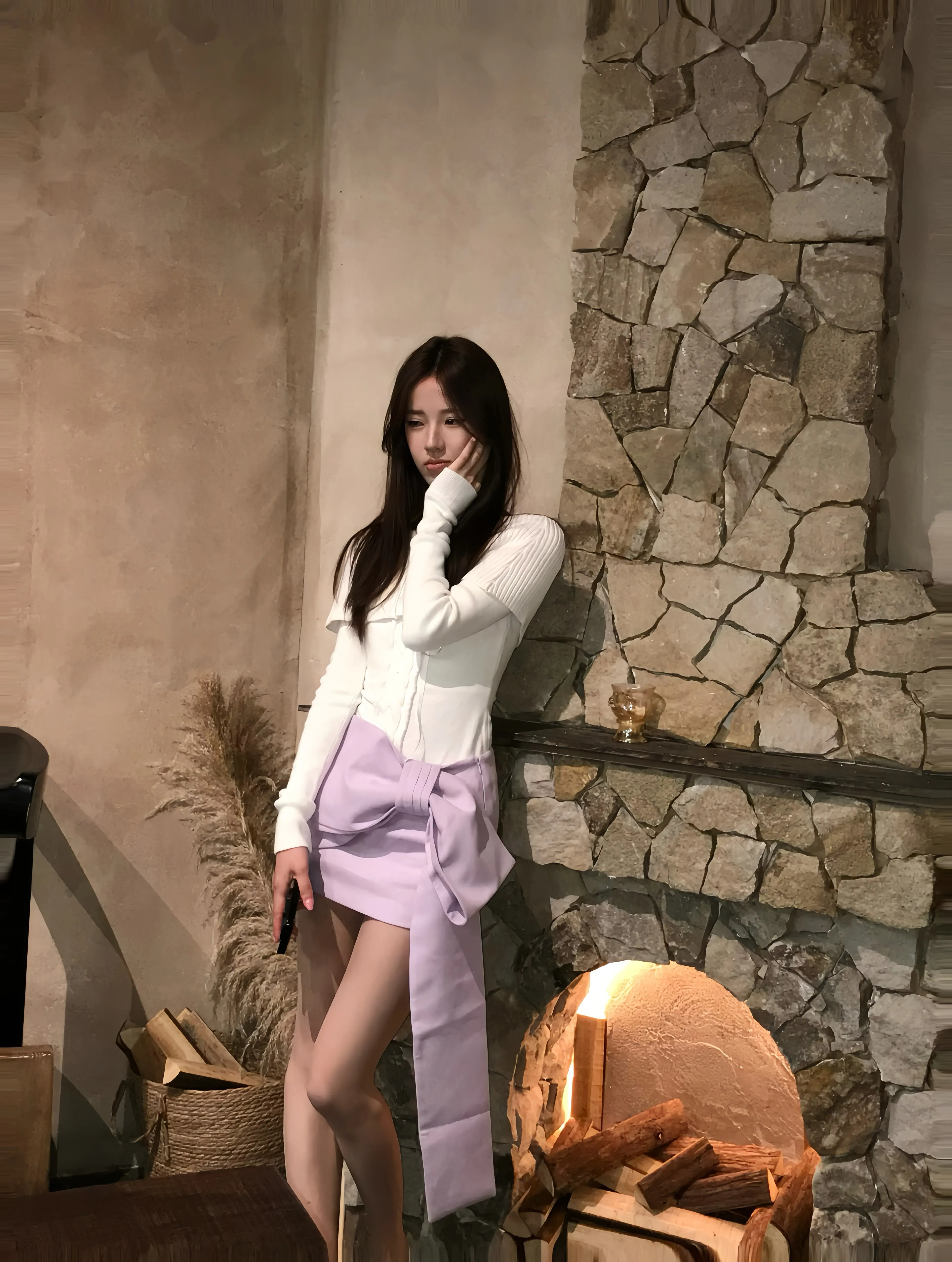 Retro Lavender  Knot A-Line  Skirt Women's Spring Autumn New Style Versatile Beautiful Bodycon Skirt Casual City...