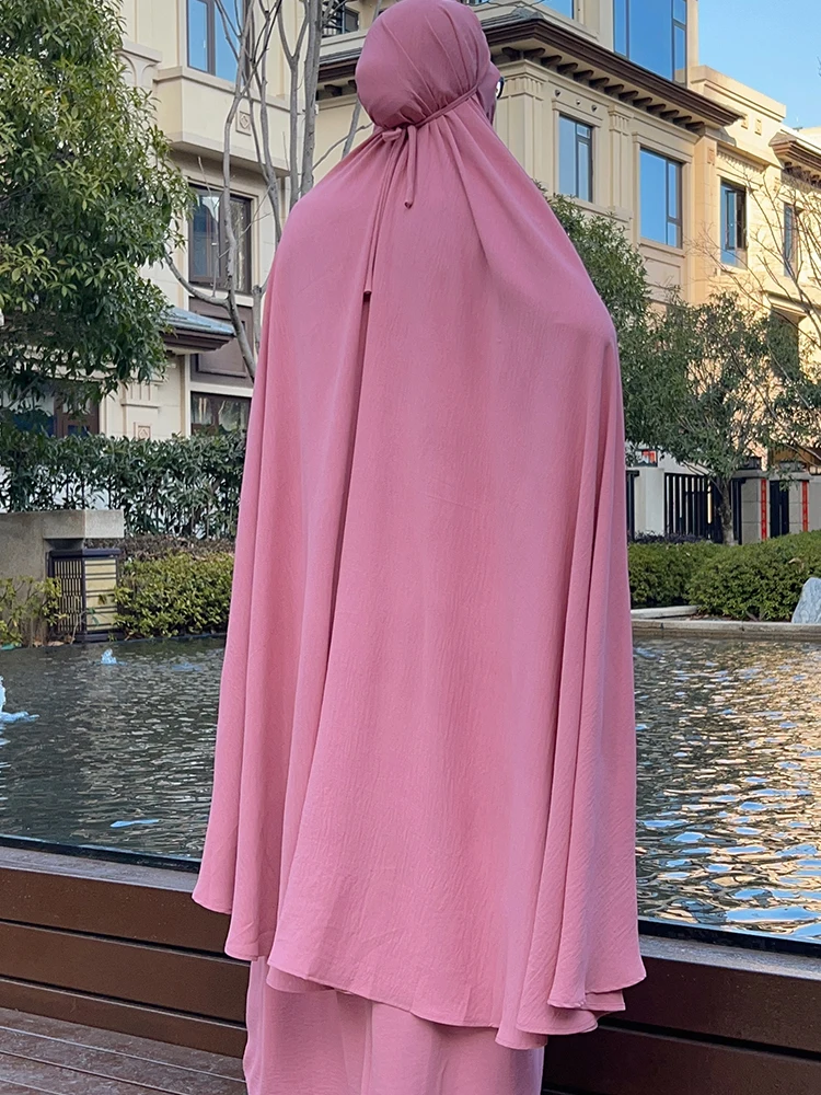 Muslim Prayer Abaya Set 2 Piece Women Prayer Garment Long Khimar Ramadan Dress Set Hooded Maxi Skirts Kaftan Islamic 2023 jilbab