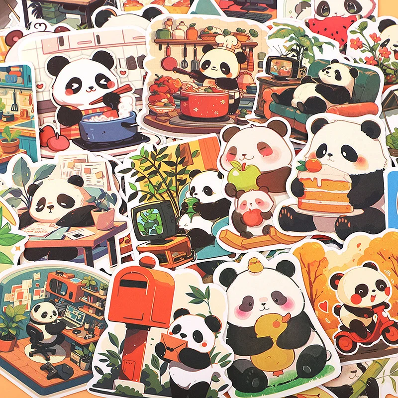 55 pçs dos desenhos animados panda adesivos à prova dwaterproof água personalidade bonito decorativo copo de bagagem portátil telefone guitarra skate adesivos