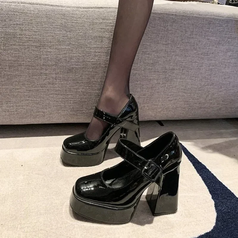 Women's Shoes 2024 Hot Sale Buckle Strap Women's High Heels Fashion Square Toe Dress Pumps Women Brand Solid Mary Jane Shoes