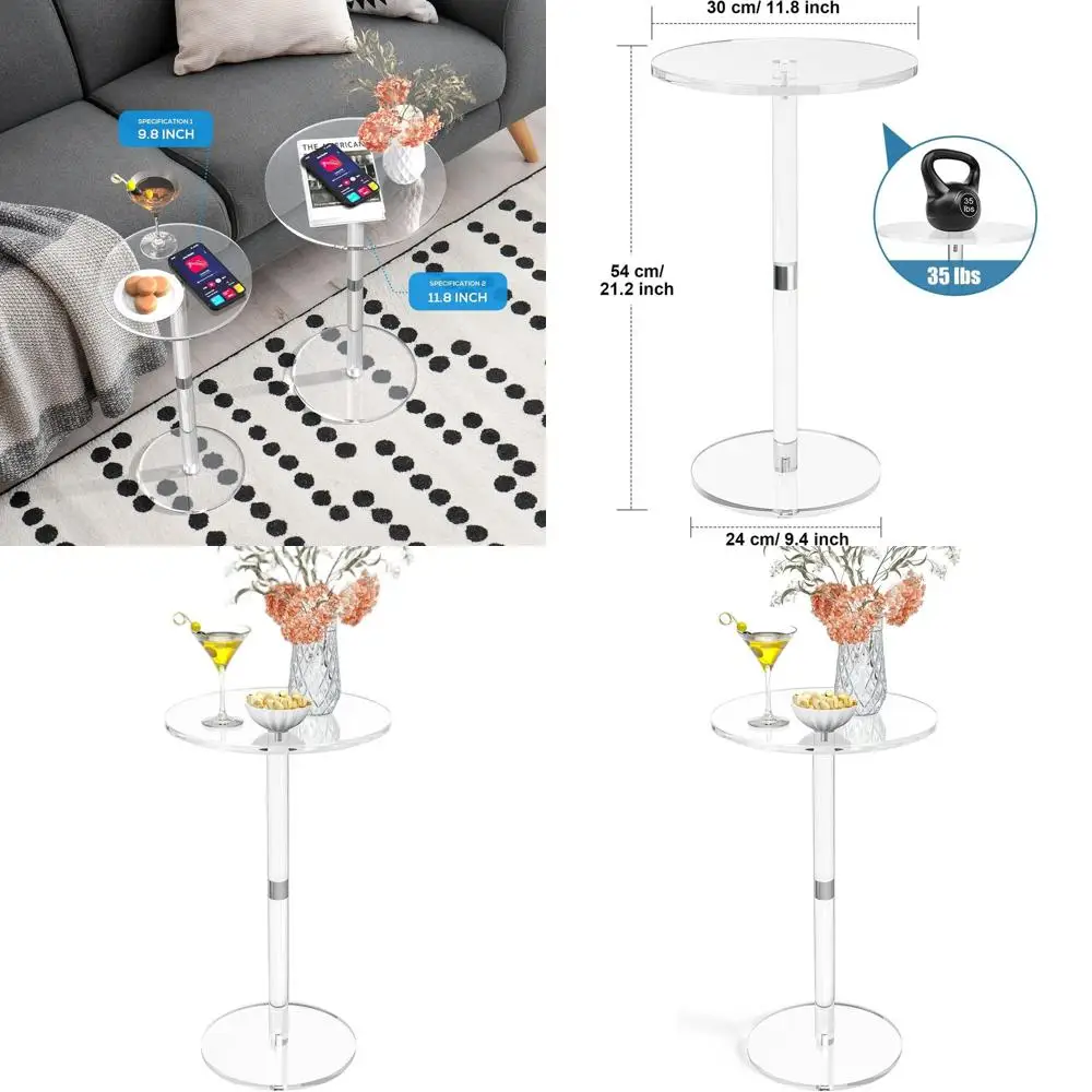 

Прозрачный акриловый приставной столик, круглый современный столик для напитков диаметром 11,8 дюйма для небольших помещений, подходит для гостиной, спальни, ванной комнаты, офиса и т.д.