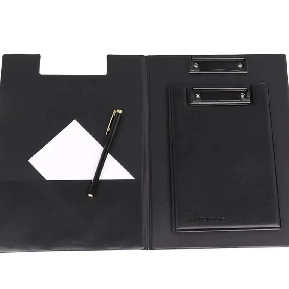 PU Leather File Folder High Grade A4/A5 Black Clip Boards Vertical Plate Foldable Document Holder Office Supplies