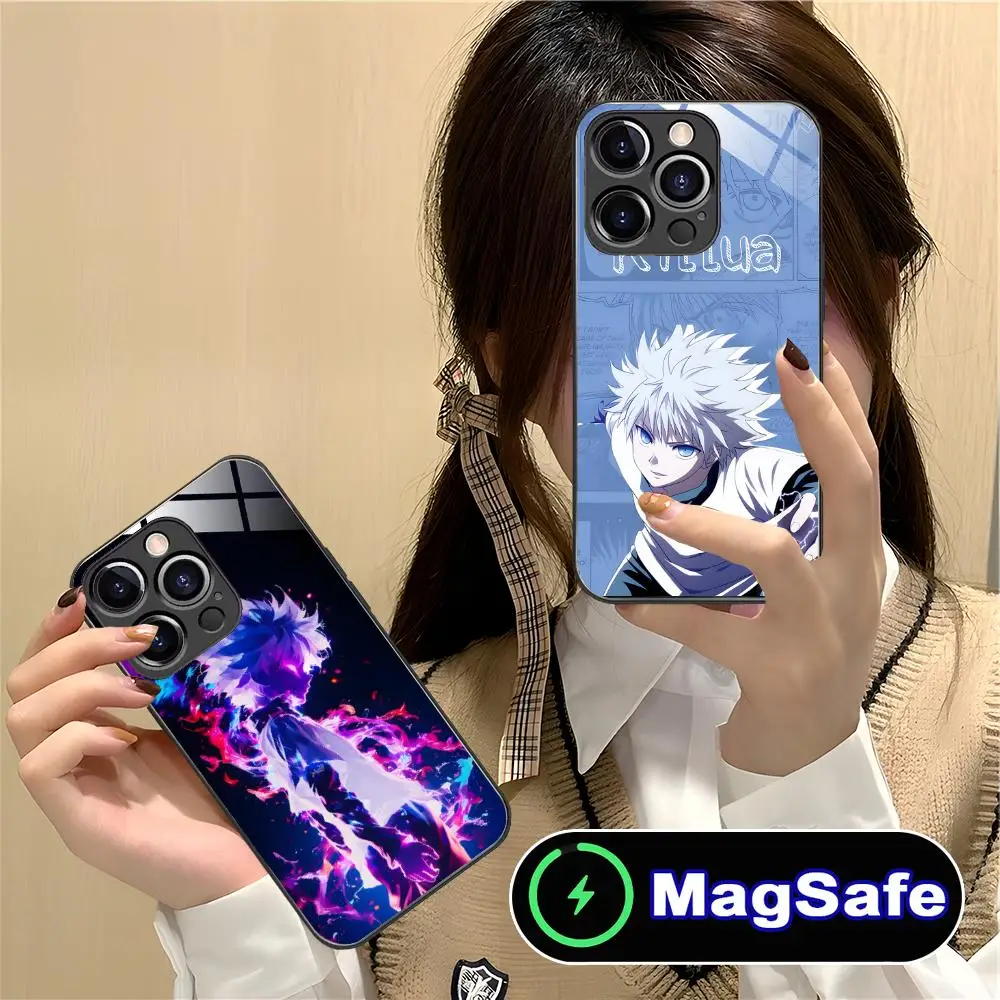 

Hunter Killua Mobile Phone Case for iPhone 16 15 14 13 12 11 Pro Max Plus Mini MagSafe Glass Colour Protective Smartphone Luxury
