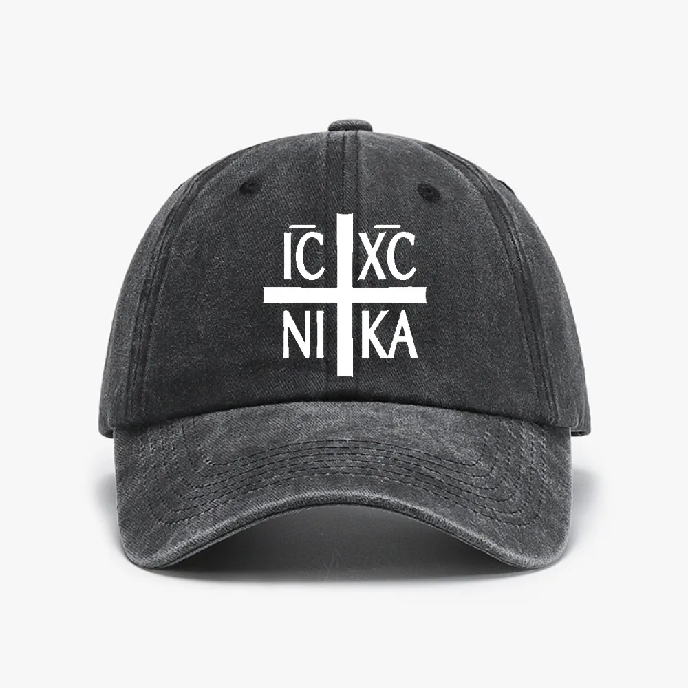 

IC XC NIKA Orthodox Christian Cross Washed Denim Baseball Cap fashion Adjustable Dad Hat Casual Unisex sun hats