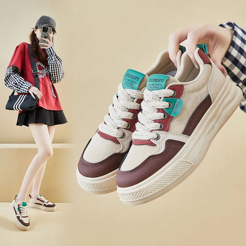 Spring 2025 Women's Casual Sports Thick Bottom Heightening White Sneakers Leisure XF12392 Korean Version Student Style