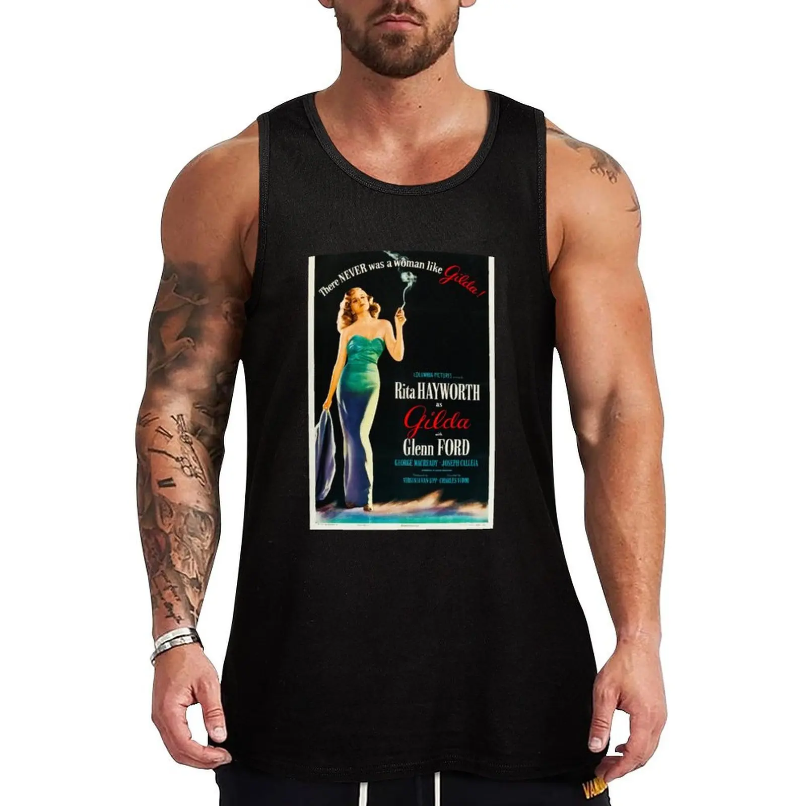 Camiseta sin mangas con diseño del póster de la película Gilda (1946) con Rita Hayworth en el papel principal, camiseta deportiva sin mangas que absorbe la humedad