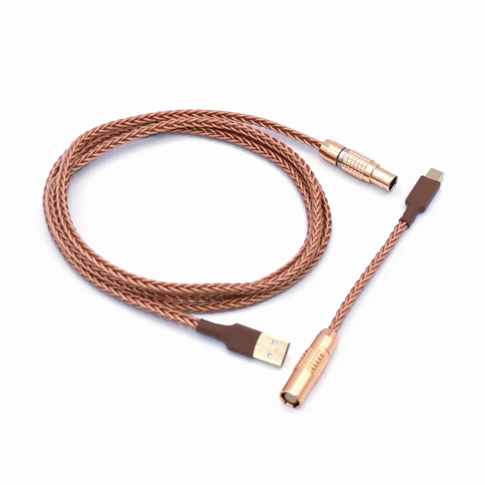 Pure Copper Metal USB Type-C 1B Lemo Plug 7N Single Crystal Copper 8-strand Braided Data Charging Cable for PC Gaming Keyboard