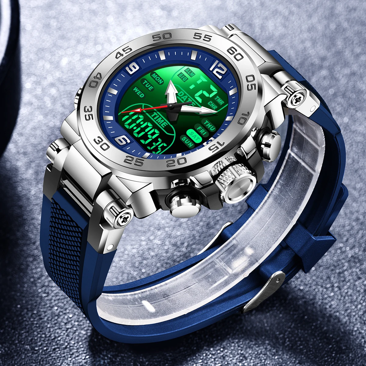 FOXBOX ساعة رجالي مضيئة جديدة عسكرية رياضية كوارتز ساعة يد مزدوجة مقاومة للماء تاريخ الأسبوع ساعات للرجال relogios masculino