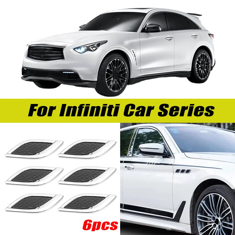 6Pcs Chrome / Black 3D Car Side Fender Air Vent Hood Scoop Outlet Cover Decorative Trim For Infiniti Q50 Q60 Q70 QX50 QX55 QX60